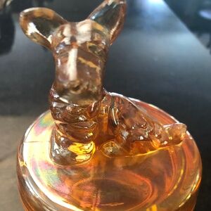 Rare 1940’s Carnival Glass Scottie Dog Lidded Dish